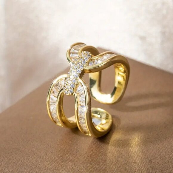 Adjustable Bling Statement Ring Baguette Cut and Channel Set 1417 - Picture 1 of 10